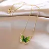 Collar con Colgante de Mariposa Degradado Verde para Mujer, Cadena para Clavícula de Lujo de Gama Alta, Accesorio para el Cuello, Nuevo Modelo 2026