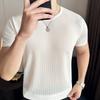 Verão Thin Homens Grande Tamanho xadrez xadrez de manga curta T-shirt Slim-fit coreano pescoço redondo respirável base casual camisa de meia manga