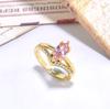 Diseño Original Set de Cobre Anillo Abierto de Zirconia Colorida Forma de Oliva Joyería para Mujer Estilo Neutro Anillo Ajustable Ojo de Caballo
