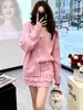 Conjunto de cárdigan de punto rosa dulce y juvenil estilo francés y falda para mujer, otoño e invierno, diseño elegante, conjunto de dos piezas que estiliza