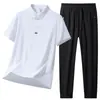 Conjunto de Camisa Polo Business Casual para Homens, Conjunto de Duas Peças com Camisa Polo de Manga Curta Lisa Pulôver de Verão, Roupa Esportiva Respirável com Sensação de Gelo