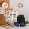 Conjunto de verano para niño 2026 nuevo estilo estampado de letras degradadas manga corta ropa infantil celebridad de internet bebé conjunto de tres piezas