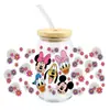 Mickey Mouse Transfer UV DTF Cristal Transparente Copo de Vidro com Adesivo 16oz Especial À Prova d'Água Resistente a Arranhões Atacado Transfronteiriço