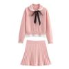 Exportación Transfronteriza Ropa Europea y Americana 2025 Primavera Solapa Decorada con Lazo Dobladillo de Encaje Traje de Falda de Punto