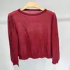 Camiseta básica de punto de cachemira de triacetato ~ top de punto fino de manga larga y cuello redondo para mujer, holgado y versátil para usar como prenda exterior en otoño e invierno