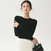 ¡Lavable en la lavadora! Suéter de punto fino 100% lana Yangzi para mujer, ajuste ceñido, cuello redondo, fino, tejido sin costuras, camiseta base