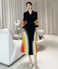 Vestido Longo Feminino Plissado Europeu e Americano Africano Transfronteiriço Plus Size com Cor Degradê, Design Moderno Plissado ao Sol, Mangas Sino Elegantes