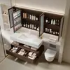 Conjunto de Gabinete de Banheiro Estilo Vintage com Cuba Integrada de Rocha Termomoldada Sem Emendas, Extensão para Vaso Sanitário, Gabinete de Lavatório e Lavatório