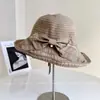 Chapéu Balde de Moda com Flor Bordada e Laço para Mulheres, Chapéu de Pescador Simples Versátil para Protetor Solar em Férias e Viagens