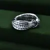 Anillo Abierto de Índice Moderno de Plata de Ley 925 con Acabado Desgastado Anillo Trenzado Distintivo Estilo Tailandés Vintage Japonés y Coreano para Hombres y Mujeres