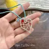 Azul Claro Dulce Verano~ Collar de Corazón Hueco Flor Dopamina para Mujer, Accesorio de Cadena Larga para Clavícula Fresca de Verano