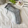 Nuevos Calcetines de Lana para Mujer Otoño e Invierno, Combinación de Colores Grises con Lazo, Calcetines Cálidos Espesos de Media Pantorrilla, Calcetines Holgados para Mujer