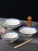 Cuenco de Barro Antiguo, Cuenco Retro con Borde Azul de Doble Línea, Vajilla de Cerámica, Cuenco Pequeño de Gres, Cuenco para Arroz, Cuenco Comercial para Vino, Cuenco para Fondue, Cuenco para Verduras