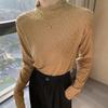 Camiseta feminina outono e inverno meia gola alta manga comprida renda Terry jacquard camiseta interna Slim fit all-matching top 2023