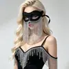 Máscara de Halloween Brillo Negro Pedrería Borla Media Cara Máscara Veneciana Fiesta de Maquillaje Disfraz Baile Máscara para Ojos