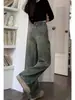 Jeans Reta Lavado Vintage Estilo Hong Kong para Mulheres Baixas, Forrado com Lã, Espessado, Solto de Cintura Alta Afinando Calças de Perna Larga