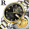 Reloj de Hombre Auténtico Rui Zhi Yuan con Correa de Acero Inoxidable, Reloj de Pulsera Resistente al Agua, Cuero Genuino, Reloj Mecánico Automático Esqueleto para Hombre