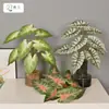 Planta Verde Artificial 9 Cabezas Malanga Silvestre Lirio de Calas Decoración del Hogar Accesorio de Fotografía Modelo de Hoja Octagonal Decoración de Habitación Syngonium