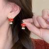 Pendientes de perlas de farolillo rojo festivos de Año Nuevo para mujer, estilo chino, elegantes y combinables, joyería para las orejas de celebridades de Internet.