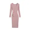 Ins moda feminina atacado estilo europeu e americano puro desejo decote sexy em formato de coração design franzido vestido justo de manga longa