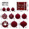 Conjunto de Bolas de Natal Pintadas de Plástico Flocado com 46 Peças Transfronteiriço Decorações de Natal para Festa em Casa Enfeites de Árvore de Natal