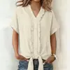 2026 Verano Nuevo Estilo Europeo y Americano Amazon Wish Ropa Femenina Transfronteriza Color Sólido Exportación Casual Camisa de Manga Corta Camiseta para Mujer