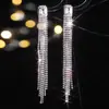 Brincos de Argola Longos com Franjas de Strass Super Brilhantes em Prata 925, Brincos de Tarraxa Distintivos Europeus e Americanos, Brincos Pendentes Sexy Populares na Internet, Moda Feminina