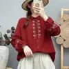 Camisa larga de algodón de gasa de doble capa bordada estilo étnico para mujer, nueva blusa holgada de algodón puro bordada estilo chino, suave y amigable con la piel, moderna