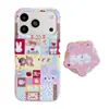 Soporte magnético adecuado para Apple 17pm película suave funda de teléfono iPhone 16 15 rejilla de color patchwork conejo 18 caricatura