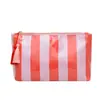 Nueva Bolsa de Cosméticos de Raya y Cuadros para Mujer, Impermeable, Gran Capacidad, Bolsa Portátil de Viaje para Guardar Artículos de Tocador, Aspecto Elegante, Color Caramelo