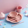 Conjunto de Talheres de Palha de Trigo Tigela Infantil Anti-Escaldante Anti-Queda Utensílios Domésticos para Bebê Prato Copo Colher Conjunto para Crianças com Alças