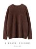 Tricô Pesado Escovado 100% Caxemira Pura Tricô Feminino Gola Redonda Outono e Inverno Novo Solto Manga Longa Camada Base Quente Tricô