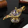 Adorno de lámpara mágica de Aladino estilo europeo vintage, lámpara de deseos de metal de lujo ligero, artesanía para decoración del hogar, adorno de escritorio