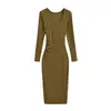 Ins moda feminina atacado estilo europeu e americano puro desejo decote sexy em formato de coração design franzido vestido justo de manga longa