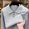 Suéter Jacquard Espesso Lavável à Máquina Anti-Pilling Masculino 2026 Outono/Inverno Nova Chegada Gola Lapela Manga Longa Suéter Quente Masculino