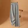 Calças pantalona cinza de terno com cintura alta e caimento fluido para mulheres, novo estilo outono 2026, calças casuais modeladoras para pessoas baixinhas