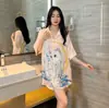 Camisón de Verano Nuevo de Seda de Hielo Delgado de Manga Corta Dulce Pijama Sexy Celebridad de Internet Holgado Talla Grande Ropa para el Hogar