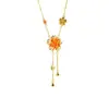 Nuevo diseño de collar vietnamita estilo chino en oro de arena, sensación de gota de aceite, flor de cerezo, doble borla, cadena para la clavícula, joyería de lujo ligero sin decoloración a largo plazo