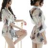 Lencería Sexy, Tentación Sexy, Bata de Baño de Gasa, Conjunto de Pijama, Kimono, Ropa de Princesa para Club Nocturno Transparente Estampada 8522