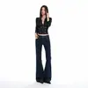 Jeans de tiro bajo, ligeramente acampanados, estilo American-style de calle, color naranja joven para mujer, con diseños elásticos, ajustados y que realzan la figura, versátiles y elegantes