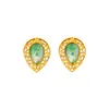 Brincos de Prata Esterlina S925 Banhados a Ouro com Esmeralda Africana Incrustada Padrão Vazado Gota d'Água Joias Exquisitas Medievais Estilo Quente