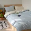 Juego de Cuatro Piezas Estilo Crema Clase A 100% Algodón Lavado Cepillado, Estilo Minimalista INS Color Sólido Bicolor Otoño/Invierno Espesado Juego 100% Algodón