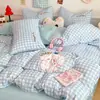 Juego de Cama Auténtico de Clase A de Cuatro Piezas, Algodón Puro, Grado Materno e Infantil, Gasa de Doble Capa, Estilo Ins para Dormir sin Ropa, Sábana, Funda de Edredón, Juego de Tres Piezas para Dormitorio