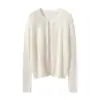 Nuevo Moda y Sencillo para Mujer 75% Cachemir Cuello Redondo Calado Terciopelo Color Sólido Sin Botones Cardigan de Punto de Cachemir, Versátil