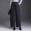Calça de lã da moda para mulheres, nova coleção outono/inverno 2026, modelagem solta, afina a silhueta, perna larga, cintura alta, fluida e calça cropped casual