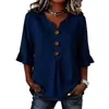 Transfronteiriço 2026 Nova Roupa Feminina Europeia e Americana Amazon Verão Feminino Gola V Algodão Linho Camisa Moda Botão Top para Mulheres