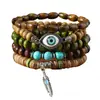 Pulseira Árvore da Paz Estilo Europeu e Americano Transfronteiriça Conjunto de Várias Peças Pulseira de Contas de Madeira Vintage Simples Masculina Empilhável Personalizada