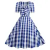 X comércio exterior transfronteiriço fonte de vestuário feminino estilo Hepburn gola quadrada manga curta laço barra ampla poá vestido vintage anos 1950