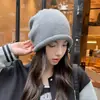 Gorro Holgado con Cordón y Borde Enrollado para Mujer, Otoño e Invierno, Circunferencia de Cabeza Grande, Hace que la Cara Parezca Más Pequeña, Gorro a Prueba de Frío, Gorro de Punto, Cortavientos, Cálido, Gorro Postparto