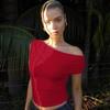 Estación Independiente Estilo Callejero Elegante Simple Un Hombro Cuello Asimétrico Chaleco Plisado Delgado Delgado Primavera y Verano Top para Mujer